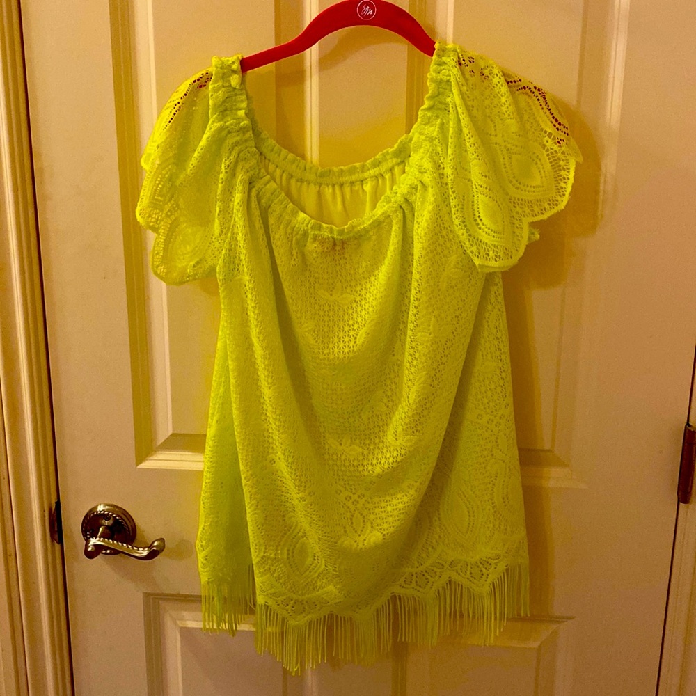 Electric yellow Lilly off the shoulder top